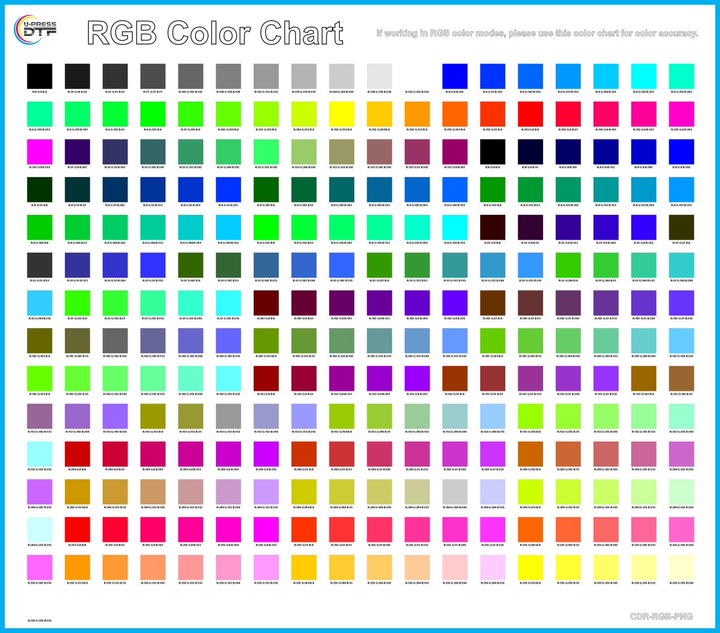 DTF RGB Color Chart Transfer
