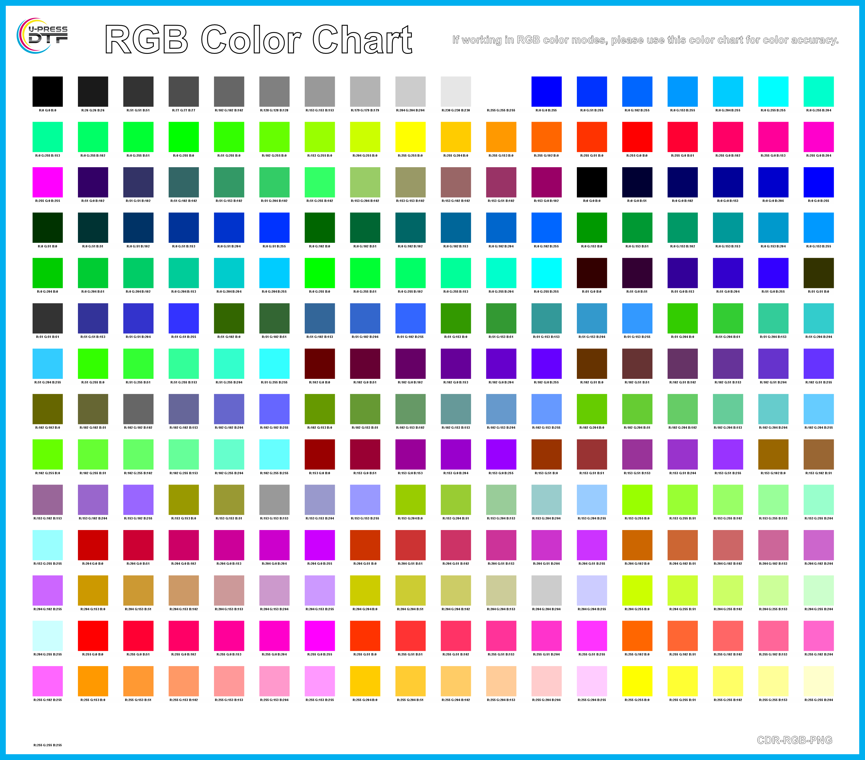 DTF RGB Color Chart Transfer – UPress DTF